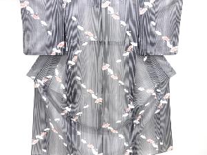 駒絽縞に扇模様小紋着物